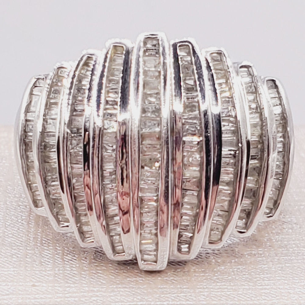 10k Solid White Gold Genuine Channel Set Baguette Diamond Statement Ring